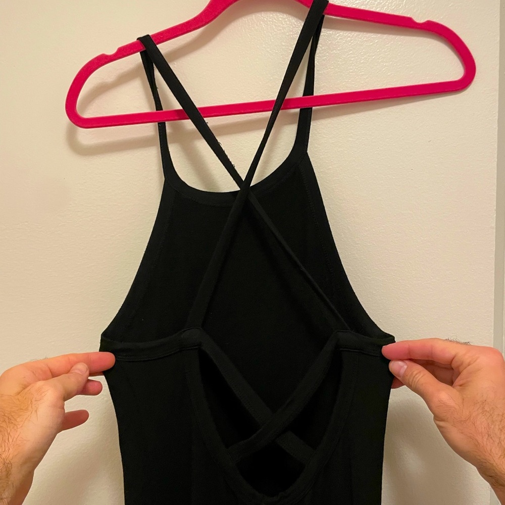LNA black cotton midi dress, tank top with cross cross straps. Size small